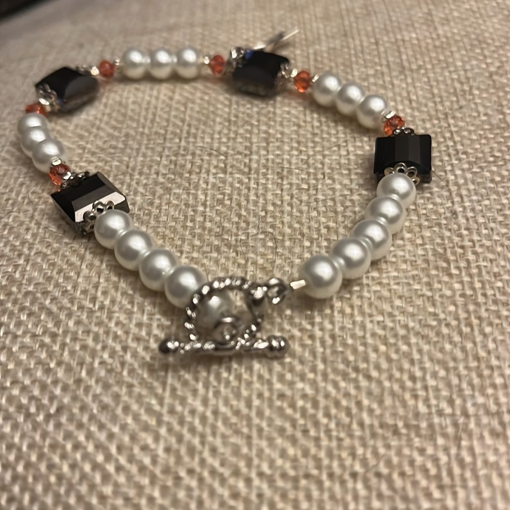 Faux Pearl Swarovski crystal bracelet hope charm - Picture 3 of 4